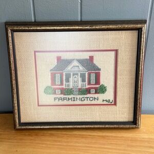 Farmington MO Historic House Needlepoint Framed Wall Art Cross Stitch Custom